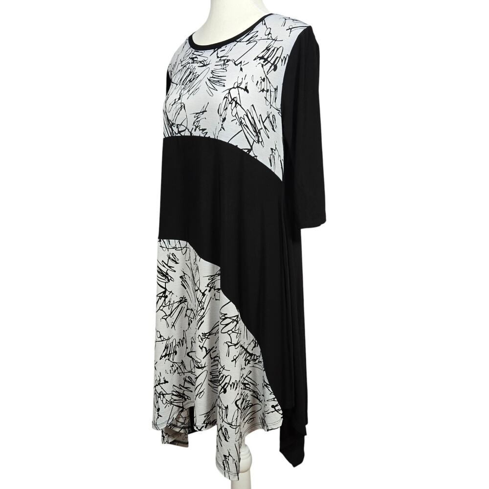 Chalet et Ceci Black White Dress Size S Abstract Asymmetrical Artsy Lagenlook - Picture 4 of 12